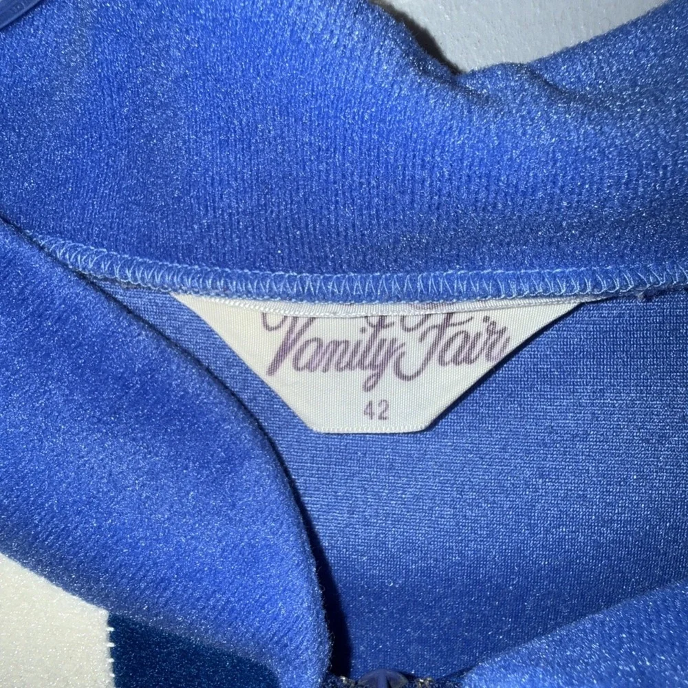 Vanity Fair 42(L) Velour Robe Blue Colorblock Half Zip Housecoat Retro Vtg *READ